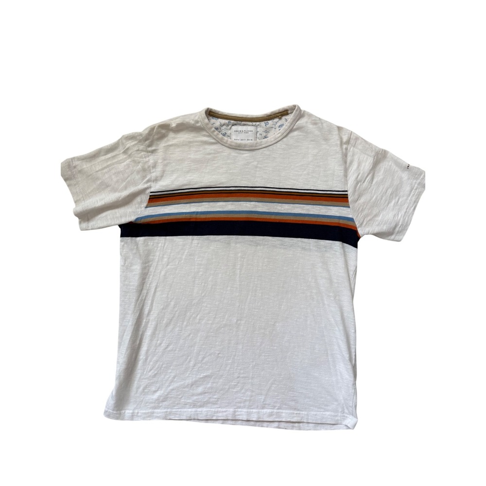 Denim & Flower Ricky Singh Mens White Striped Short‎ Sleeve T-Shirt Size Medium